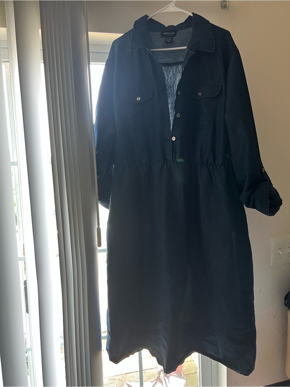 Dark Navy Button-Front Shirt Dress